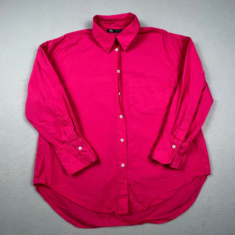 Zara Button Down Shirt Womens XS Pink Oversized Long Sleeve Casual Basic Top